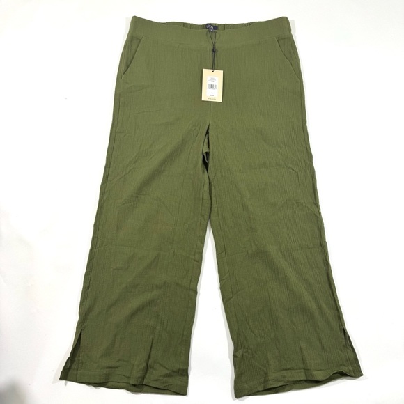 New NYDJ Gauze Wide Leg Pull On Ankle Pants Moss Green - Picture 1 of 8